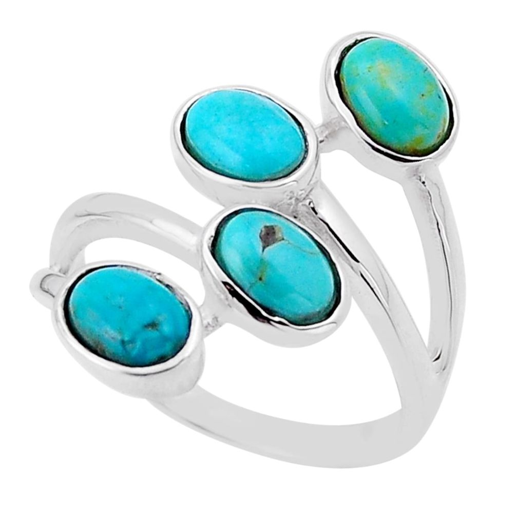 6.05cts green arizona mohave turquoise oval shape 925 silver ring size 9 n54622