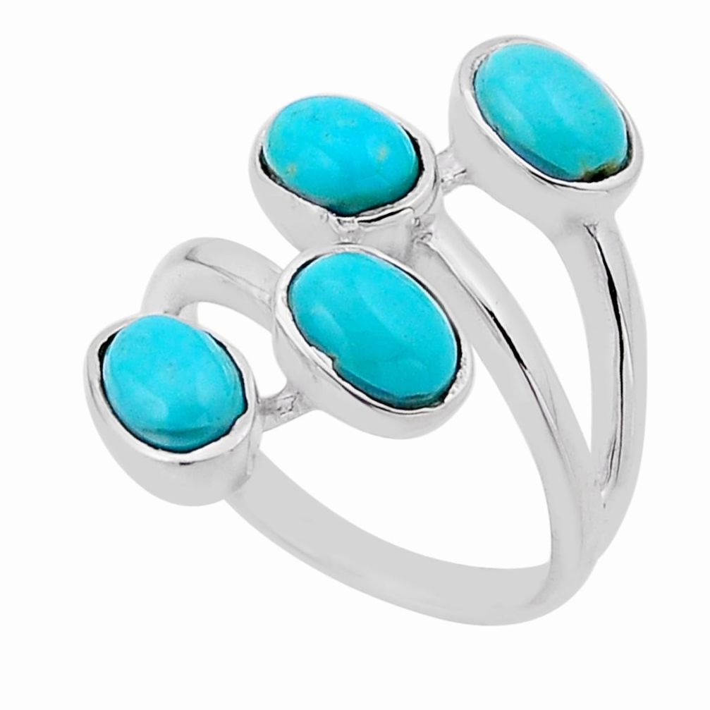 6.71cts green arizona mohave turquoise oval sterling silver ring size 7 n54623