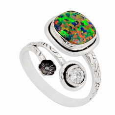3.63cts green australian opal (lab) 925 silver adjustable ring size 8 y93538