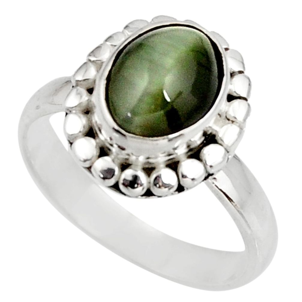 4.38cts green cats eye 925 sterling silver solitaire ring size 8 d39079