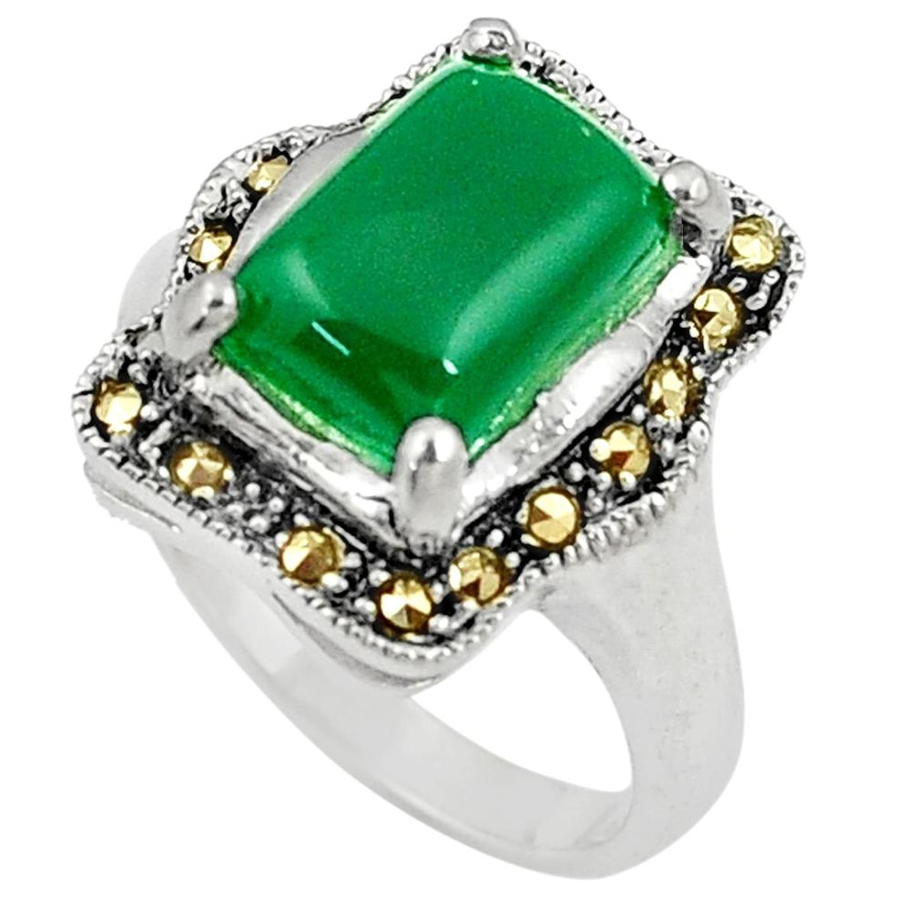3.53cts green chalcedony marcasite silver solitaire ring jewelry size 6.5 c17322