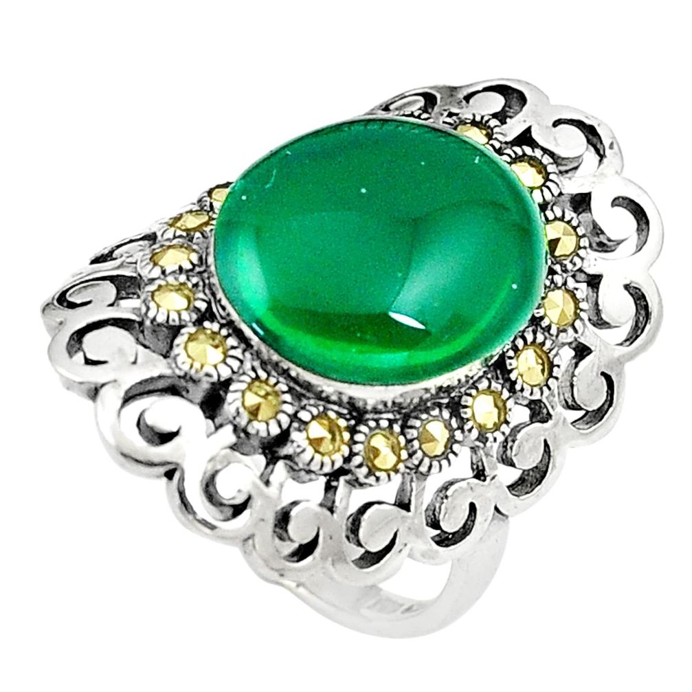 6.53cts green chalcedony marcasite silver solitaire ring jewelry size 8 c17485