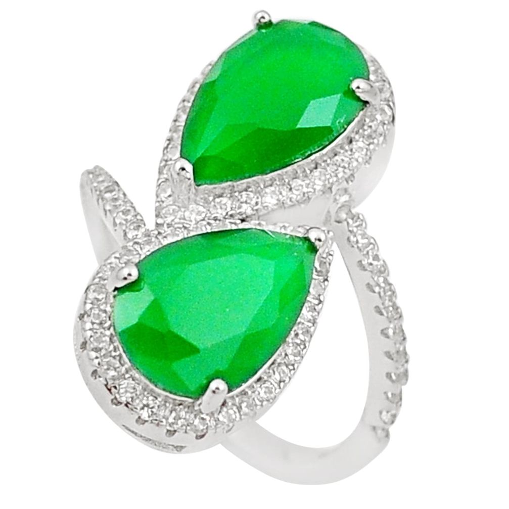 10.37cts green chalcedony white topaz 925 silver ring jewelry size 7 c19243