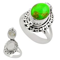 4.21cts green copper turquoise 925 silver poison box ring size 7.5 t73141