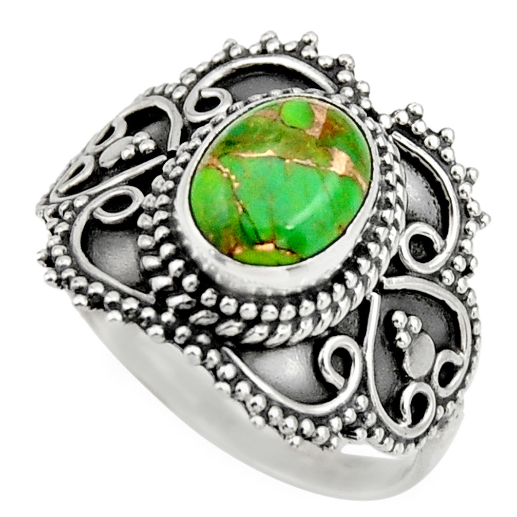 3.36cts green copper turquoise 925 silver solitaire ring jewelry size 8.5 r26951