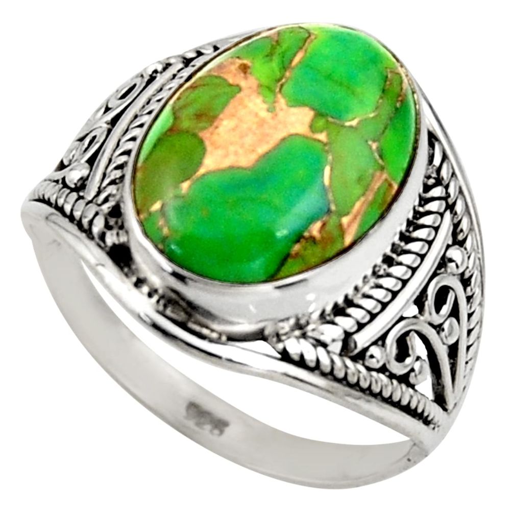 6.04cts green copper turquoise 925 silver solitaire ring jewelry size 7.5 r35470