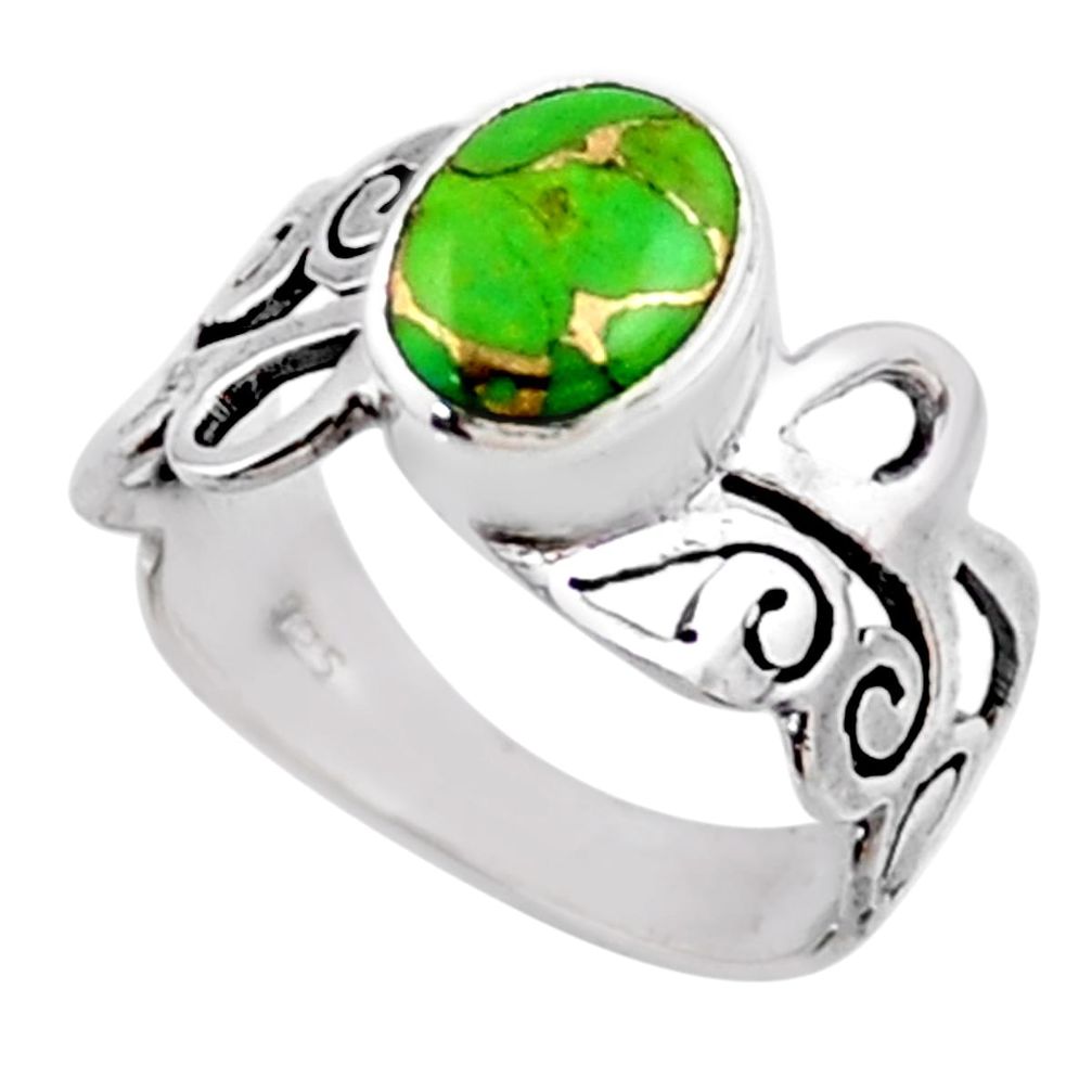 3.35cts green copper turquoise 925 silver solitaire ring jewelry size 9.5 r54688