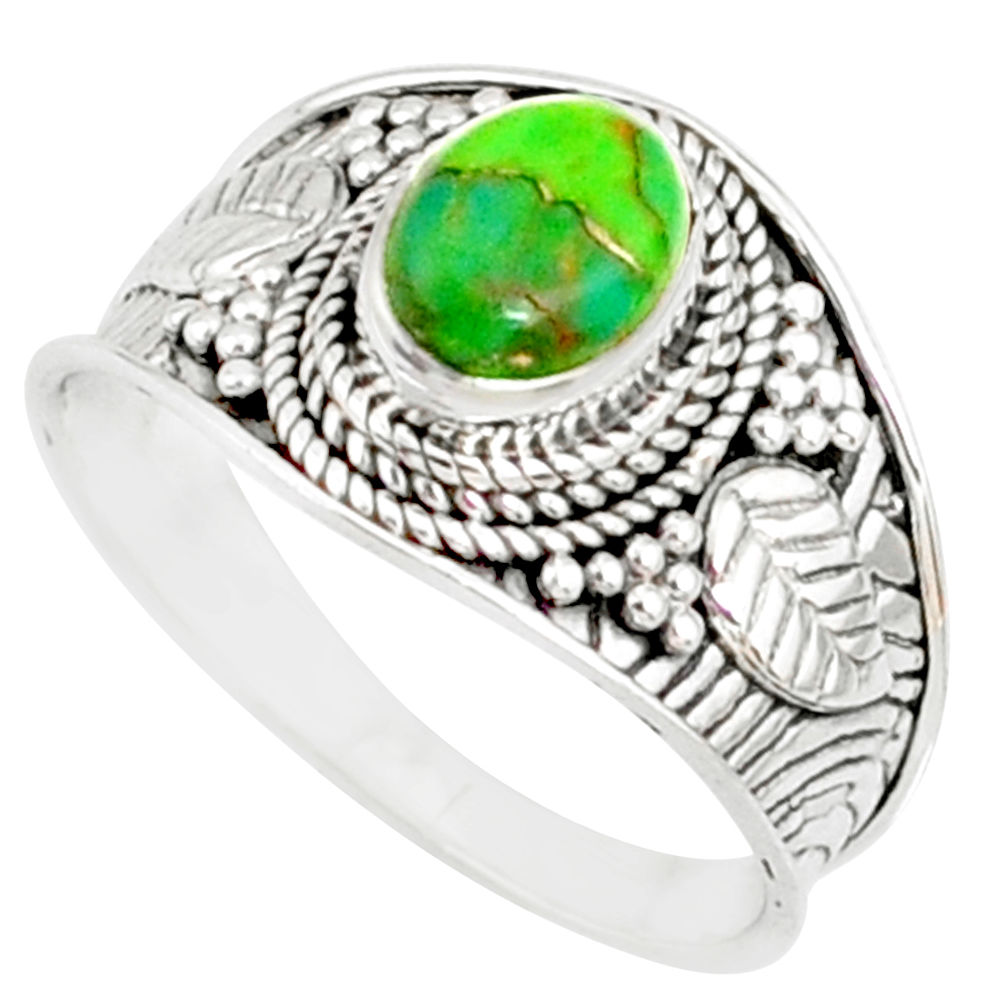1.91cts green copper turquoise silver solitaire handmade ring size 7.5 r81493