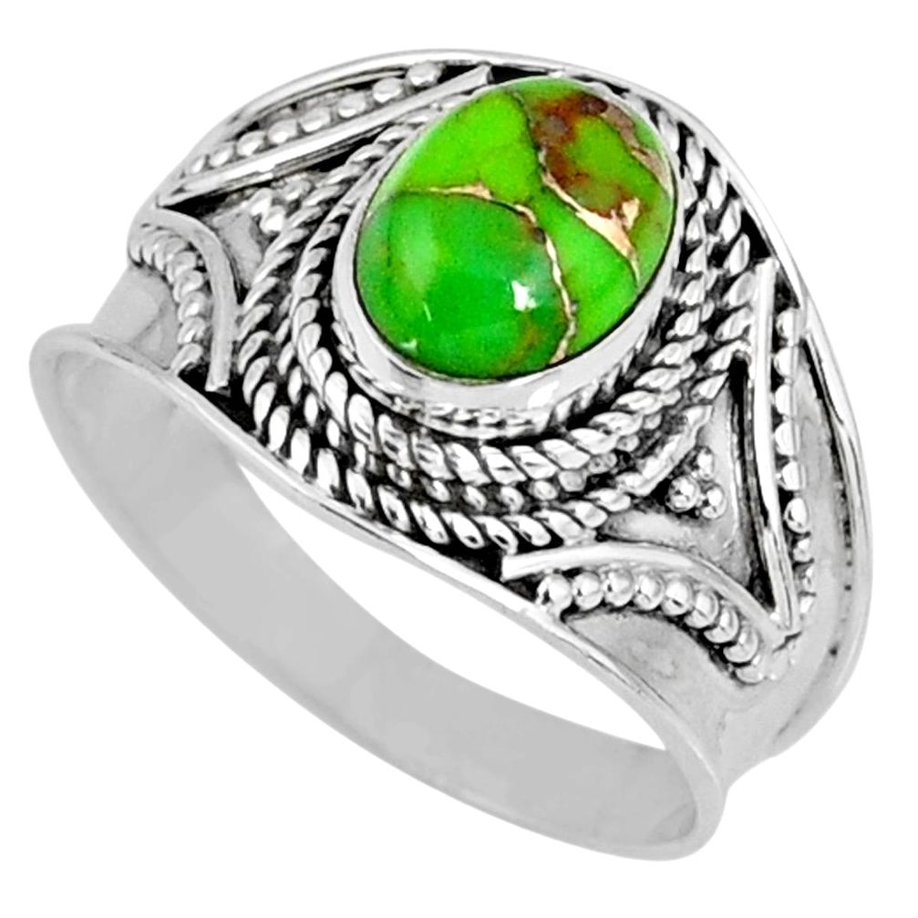 2.05cts green copper turquoise 925 silver solitaire ring jewelry size 7 r57923