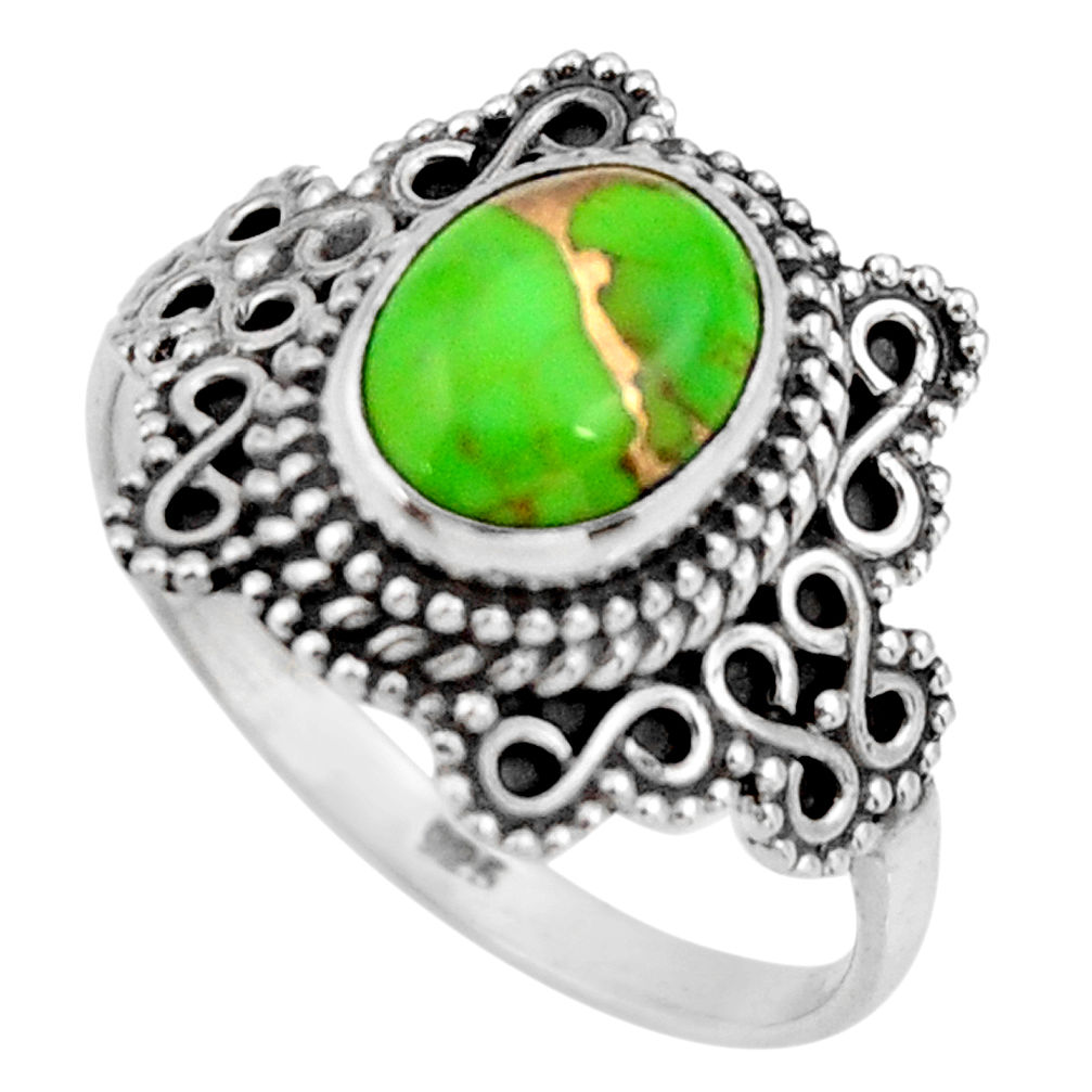 3.11cts green copper turquoise 925 silver solitaire ring jewelry size 8 r26995