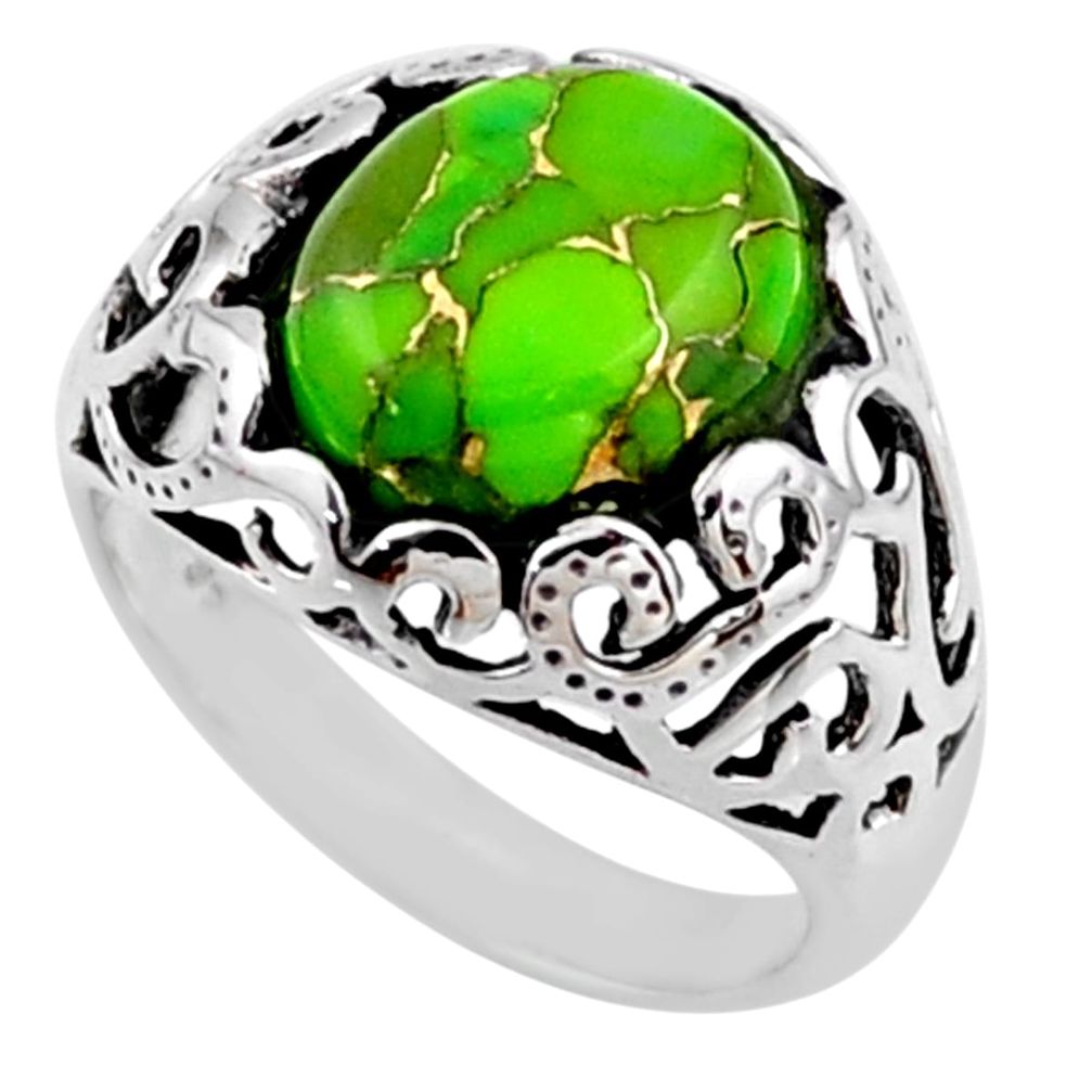 5.31cts green copper turquoise 925 silver solitaire ring jewelry size 8 r54611