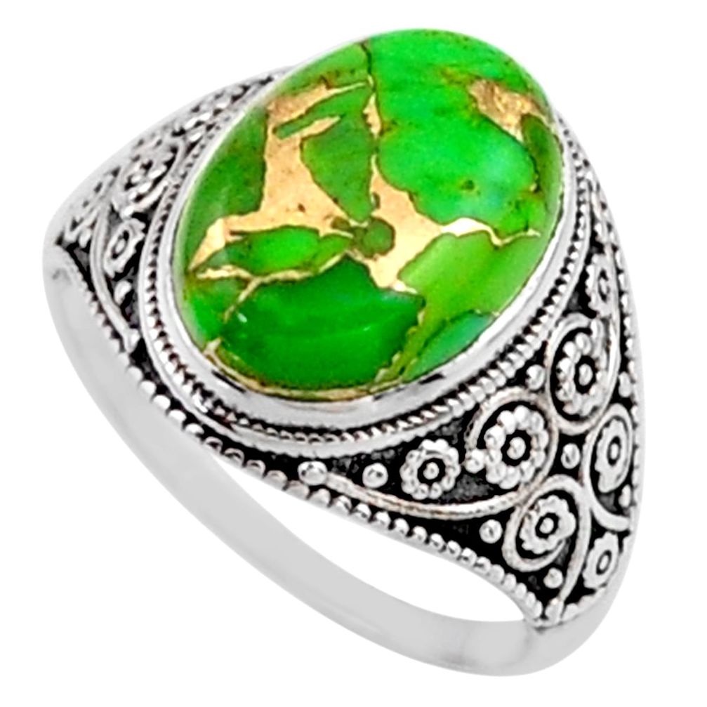 6.36cts green copper turquoise 925 silver solitaire ring jewelry size 8 r54627