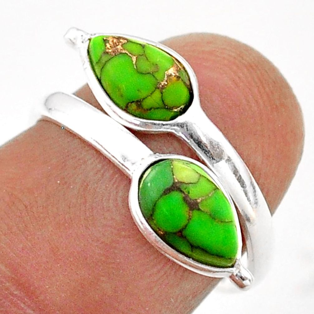 4.63cts green copper turquoise 925 sterling silver adjustable ring size 7 t75927