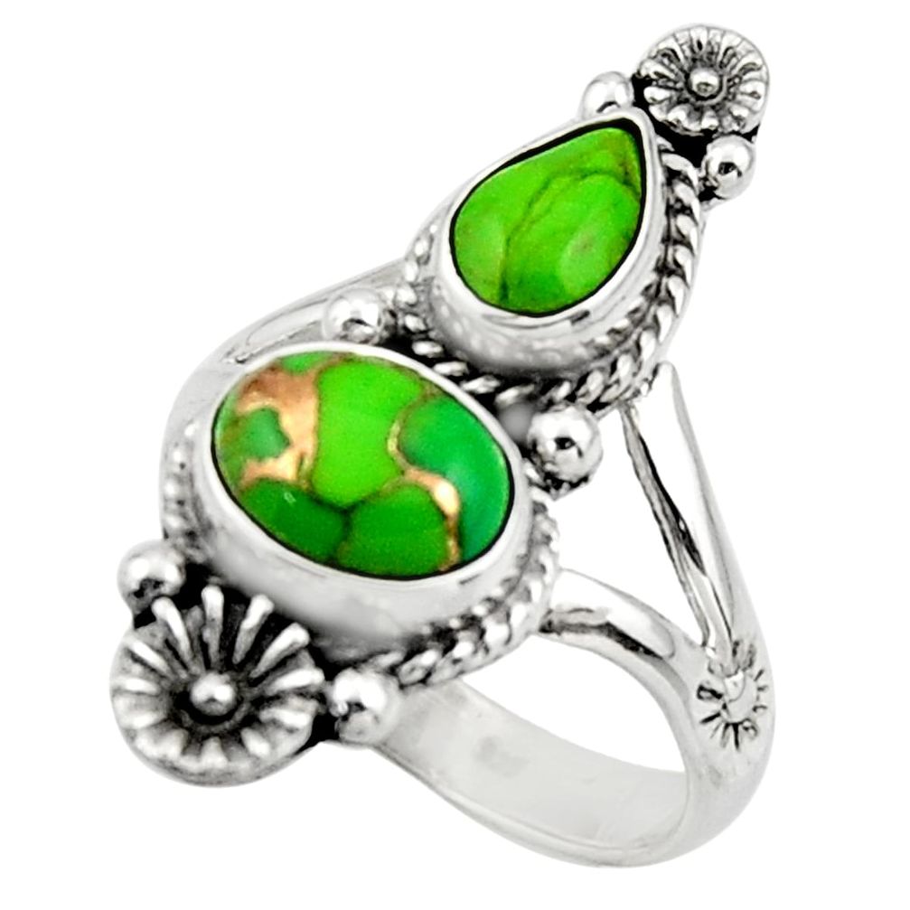 5.27cts green copper turquoise 925 sterling silver ring jewelry size 8.5 r44694