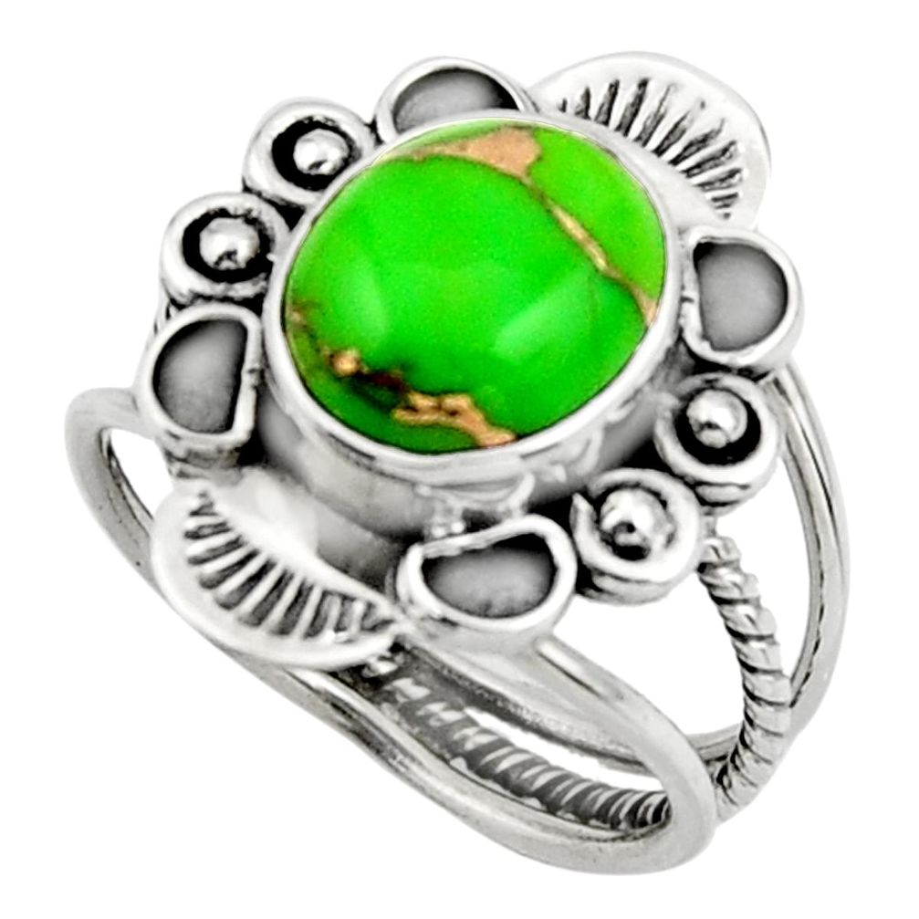 5.42cts green copper turquoise 925 sterling silver ring jewelry size 7.5 r44695