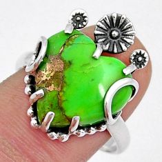 7.78cts green copper turquoise heart sterling silver flower ring size 9 y4229