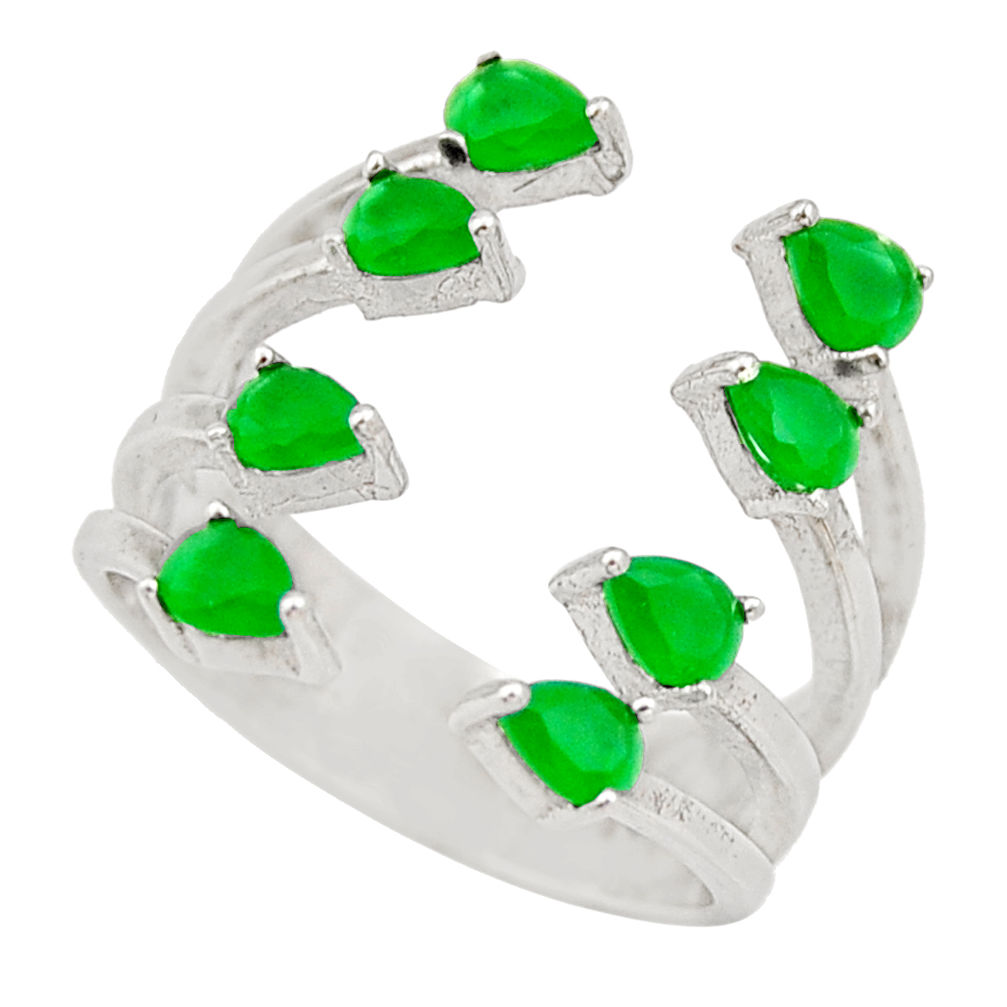 4.52cts green emerald (lab) 925 sterling silver adjustable ring size 6.5 c9106
