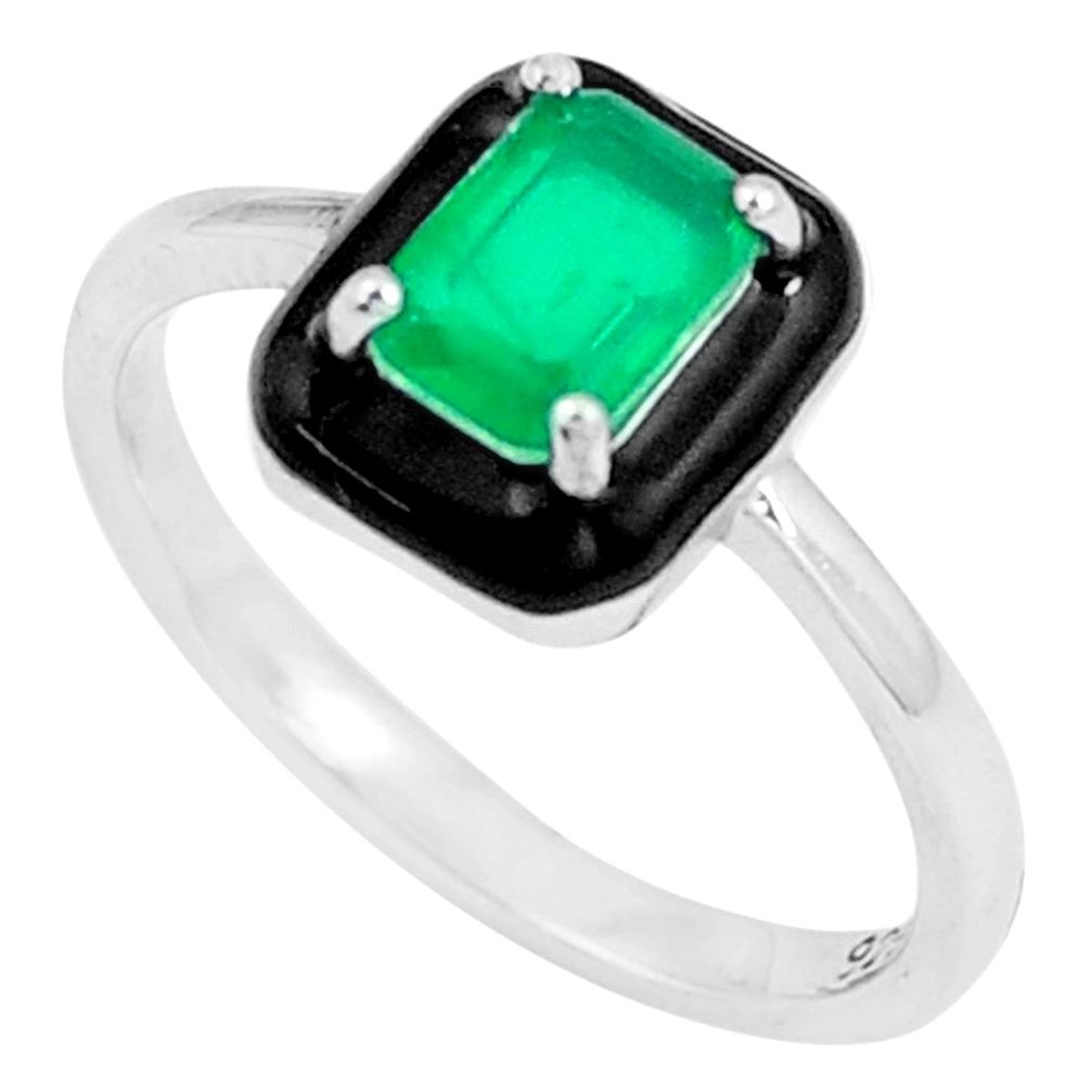 1.74cts green emerald (lab) enamel 925 silver solitaire ring size 8 c23569
