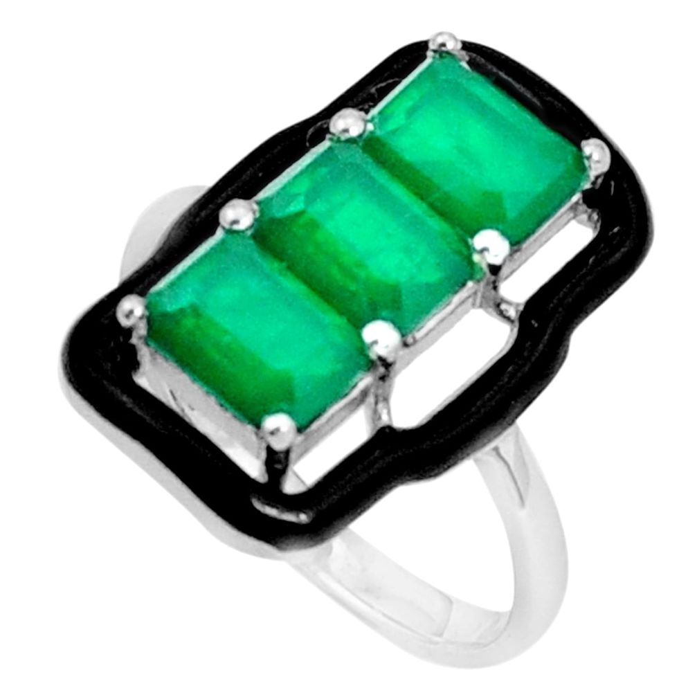 4.73cts green emerald (lab) enamel 925 sterling silver ring size 7 c19345