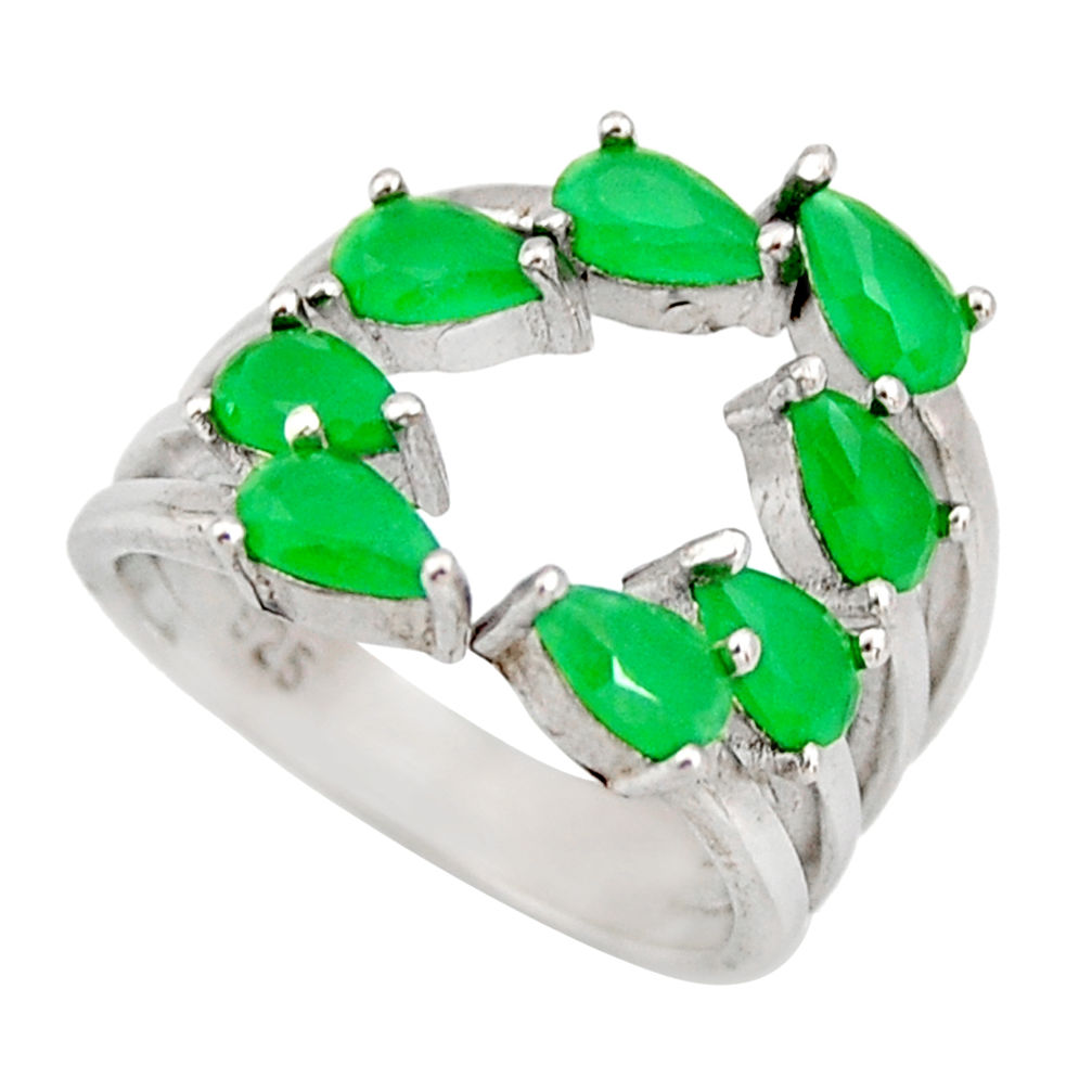 4.52cts green emerald (lab) pear 925 sterling silver ring jewelry size 4 c9087