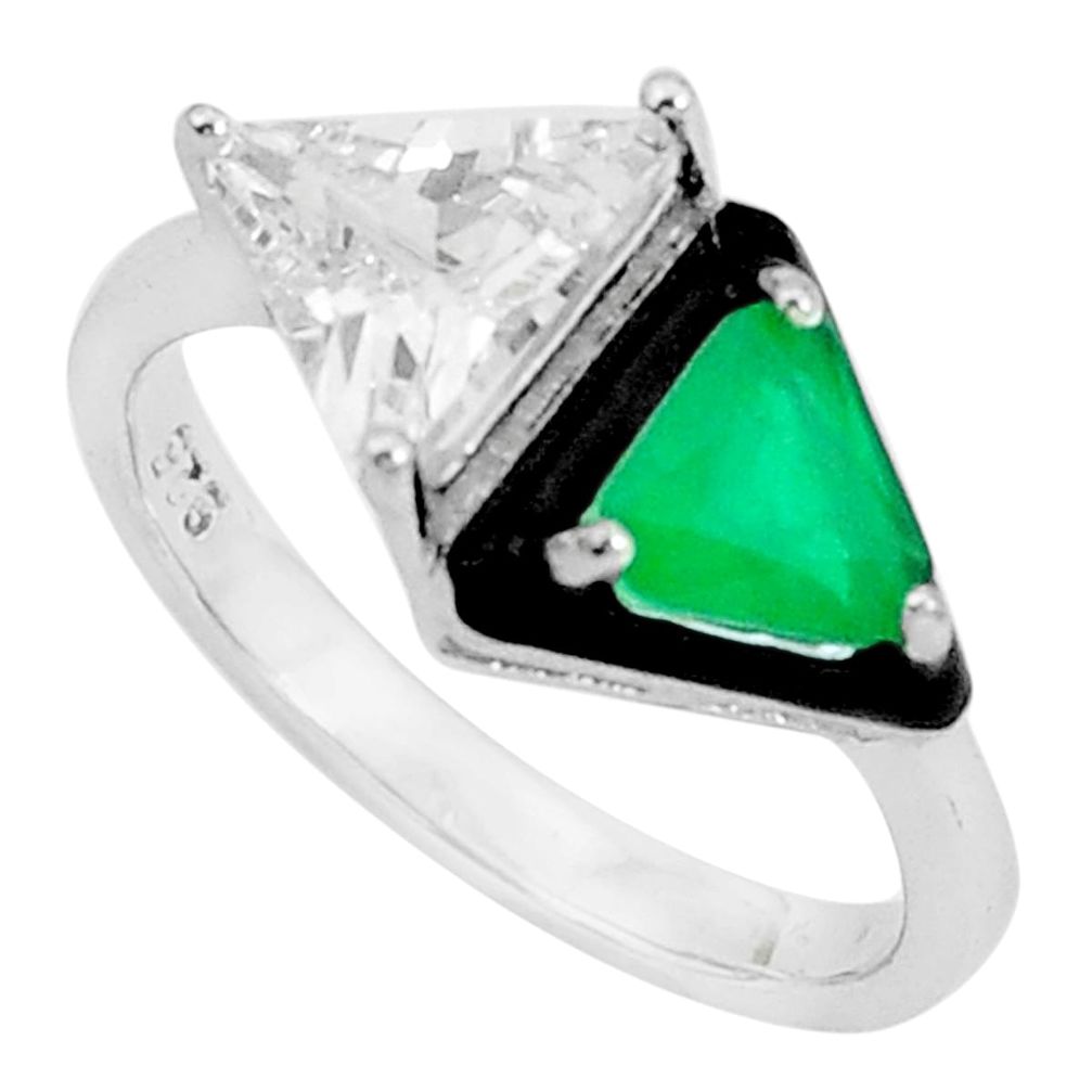 7.65cts green emerald (lab) topaz black enamel 925 silver ring size 8 c19353