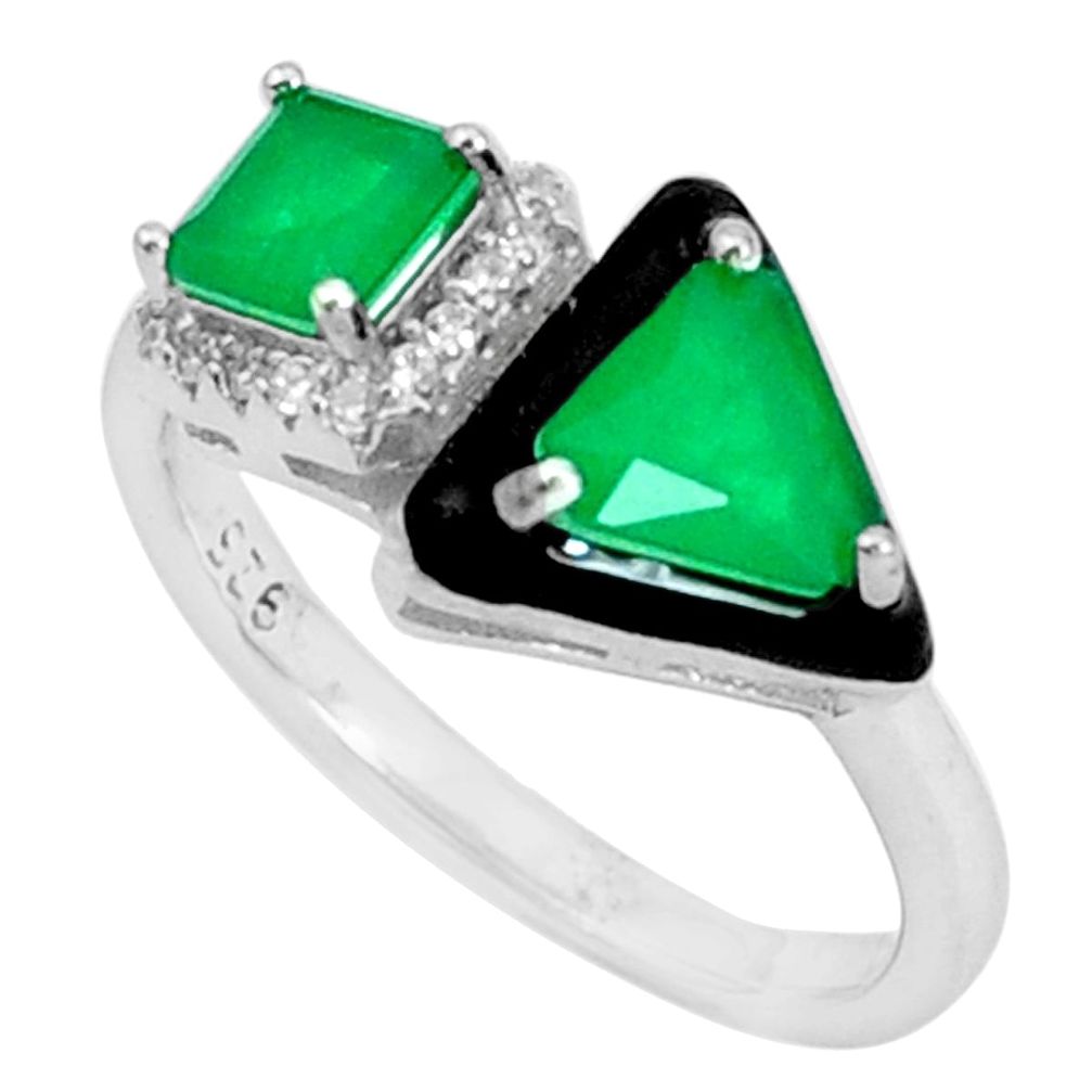 3.50cts green emerald (lab) topaz enamel 925 silver ring size 5.5 c20032