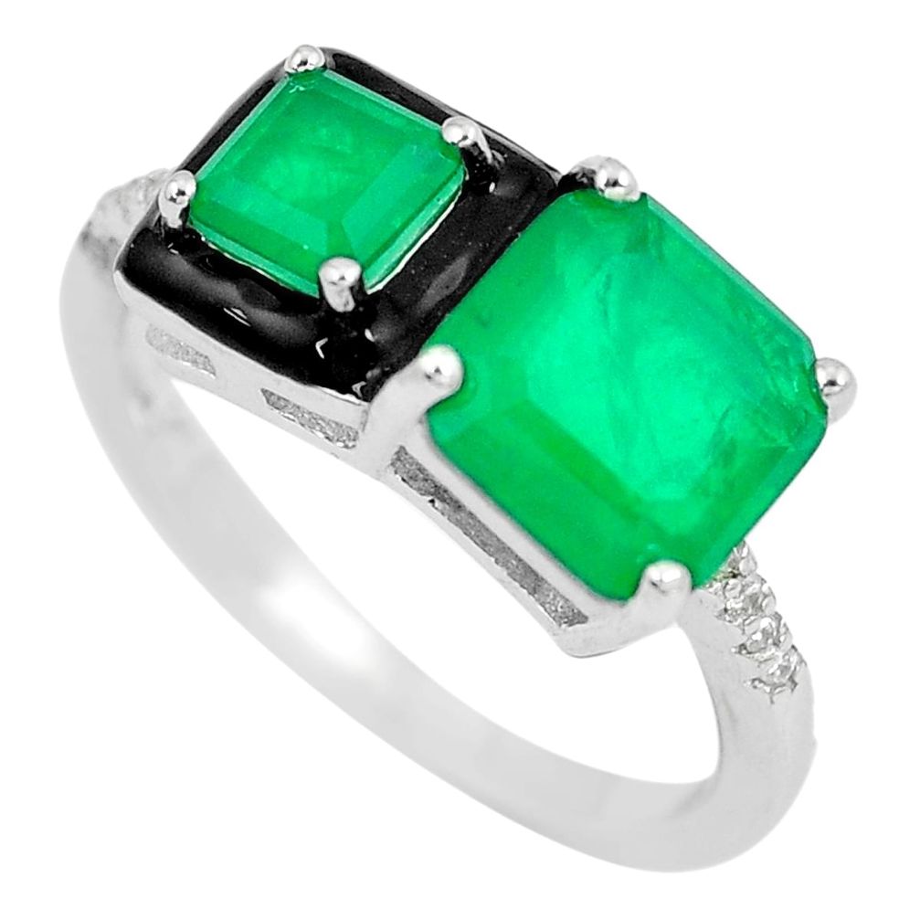 4.82cts green emerald (lab) topaz enamel 925 silver ring jewelry size 7 c23567