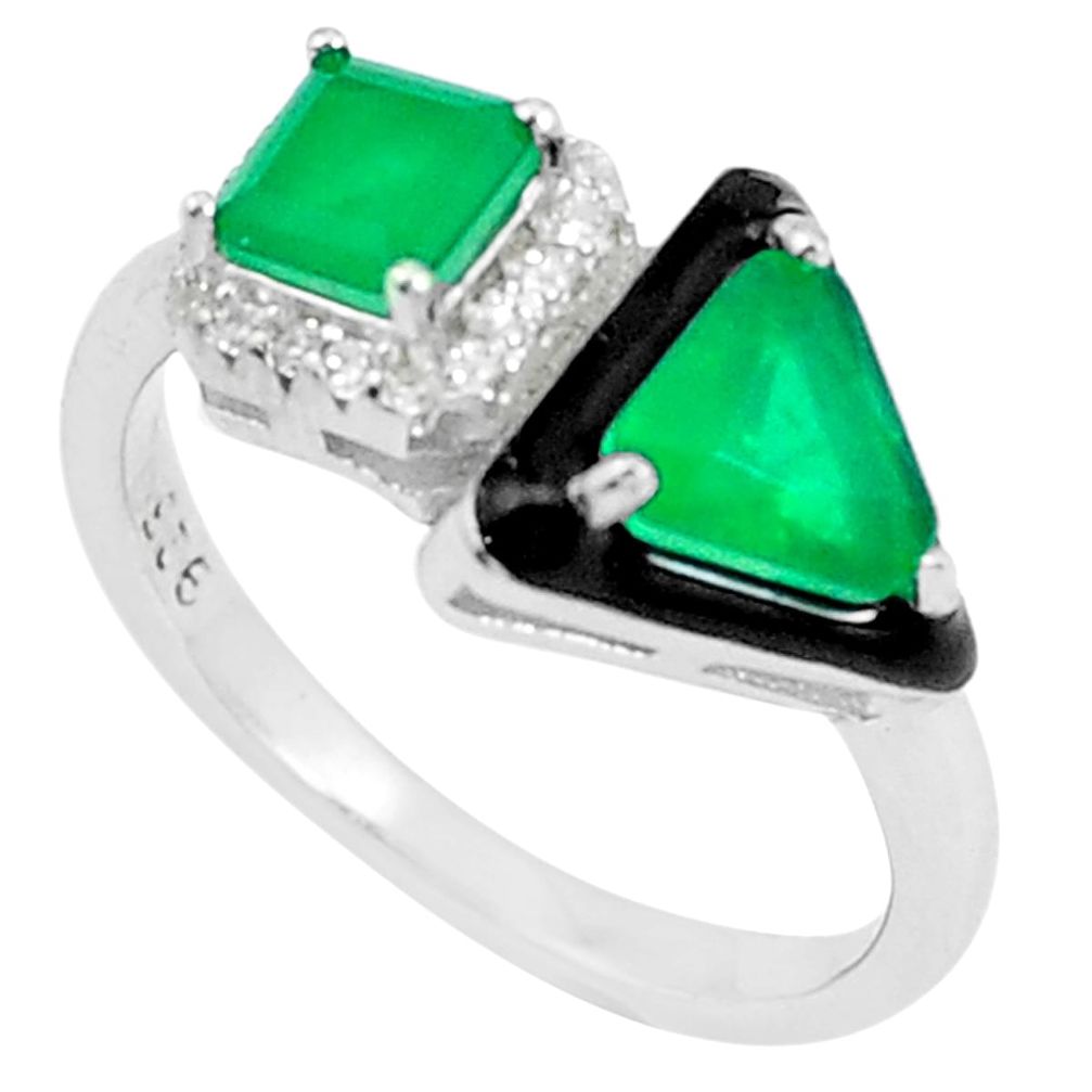 4.43cts green emerald (lab) topaz enamel 925 silver solitaire ring size 7 c23563