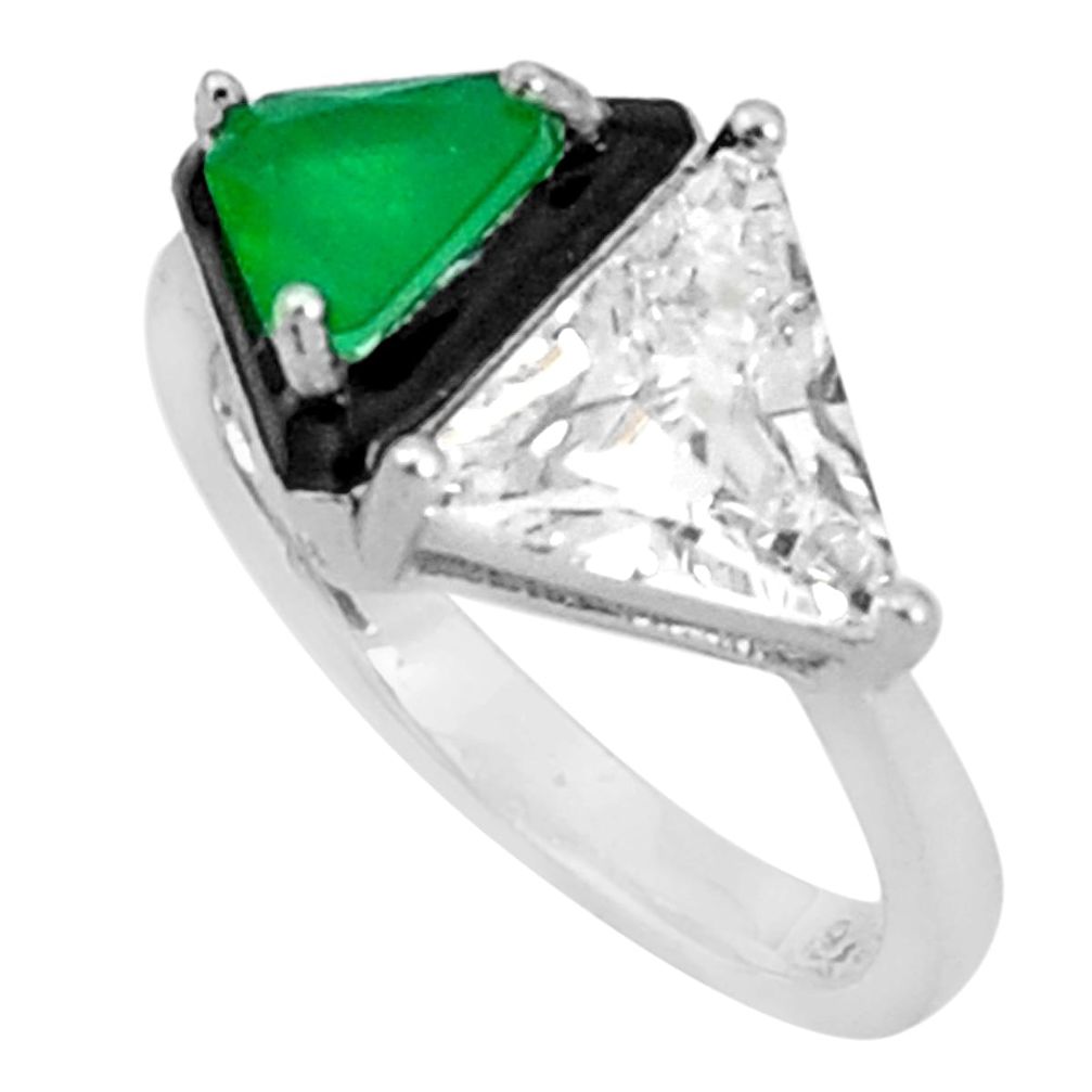 5.96cts green emerald (lab) topaz enamel 925 sterling silver ring size 6 c20036