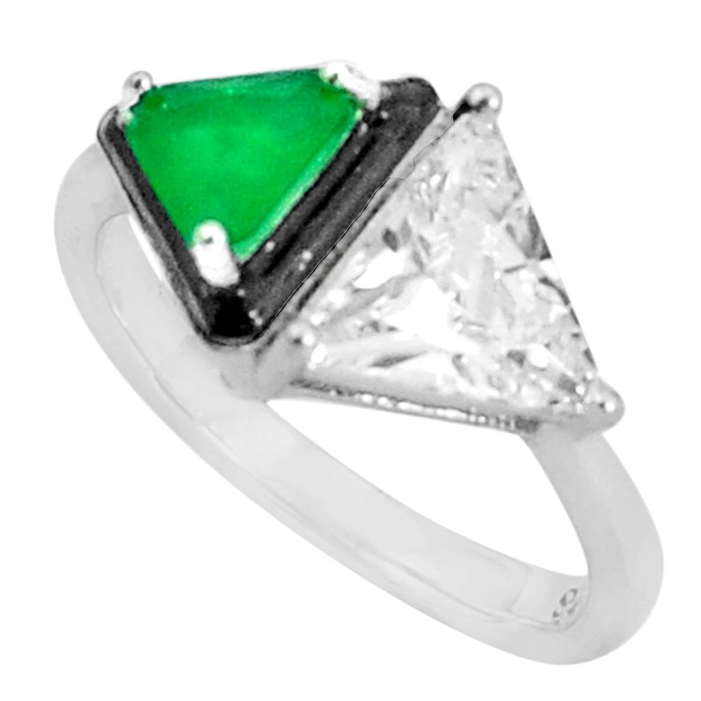 6.57cts green emerald (lab) topaz enamel 925 sterling silver ring size 8 c19305