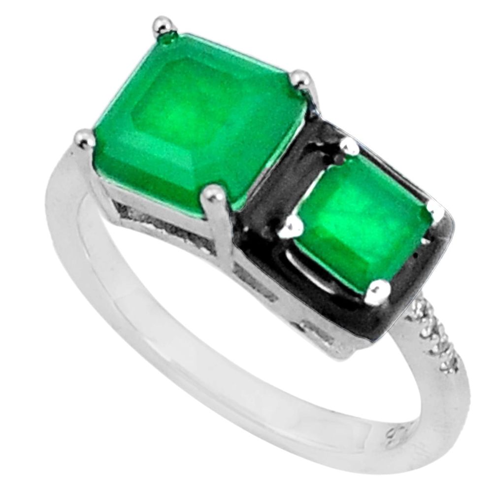 5.11cts green emerald (lab) topaz enamel 925 sterling silver ring size 8 c20026