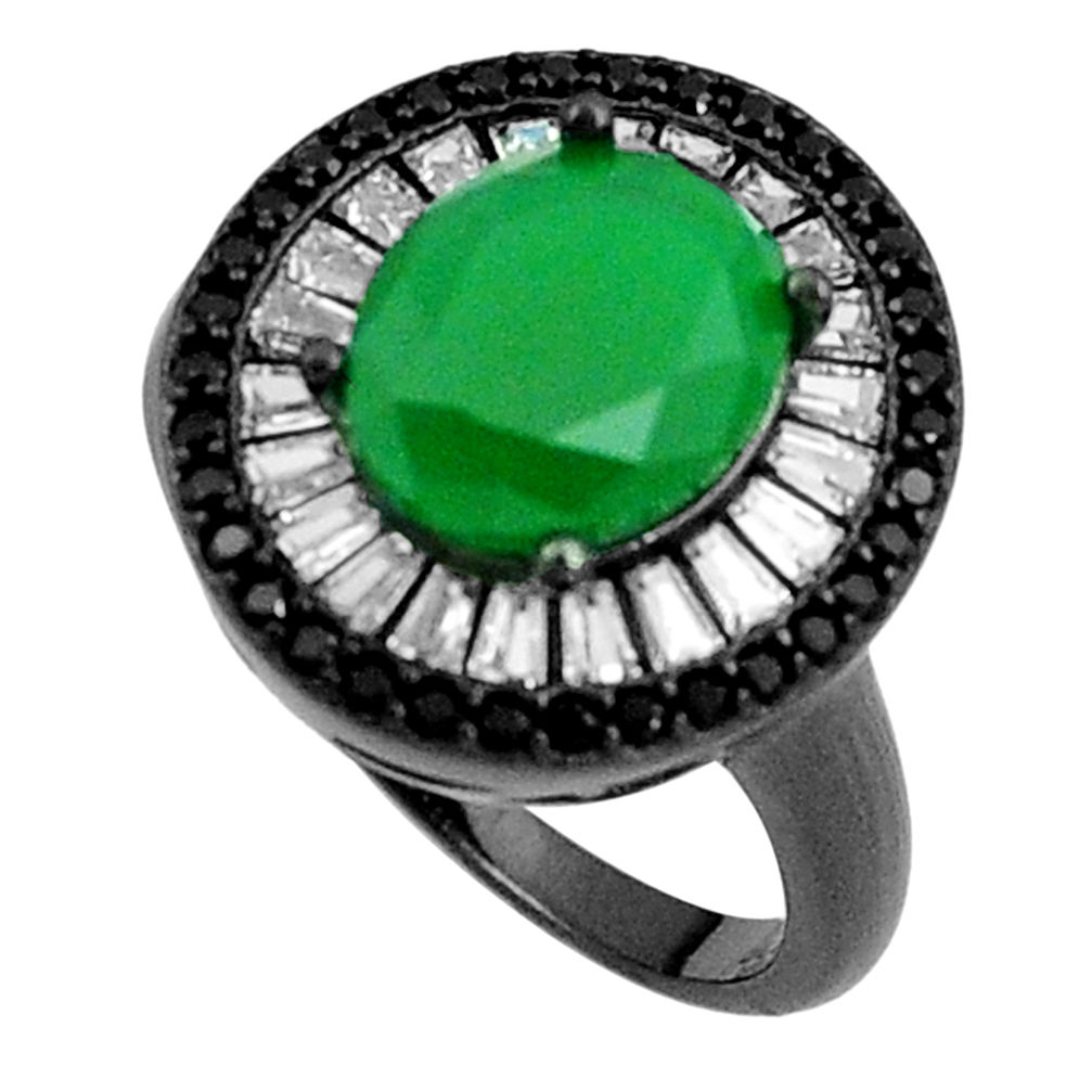 7.79cts green emerald quartz topaz rhodium 925 silver ring size 6 c19267