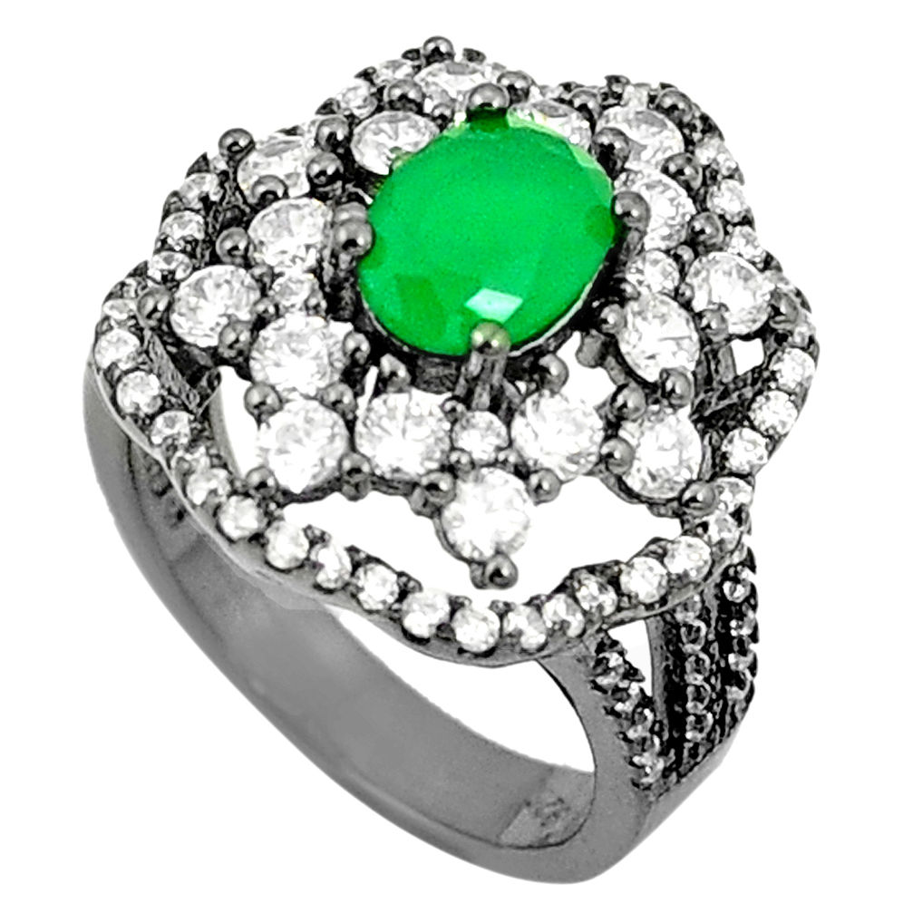 Green emerald quartz topaz rhodium 925 sterling silver ring size 7 c19208