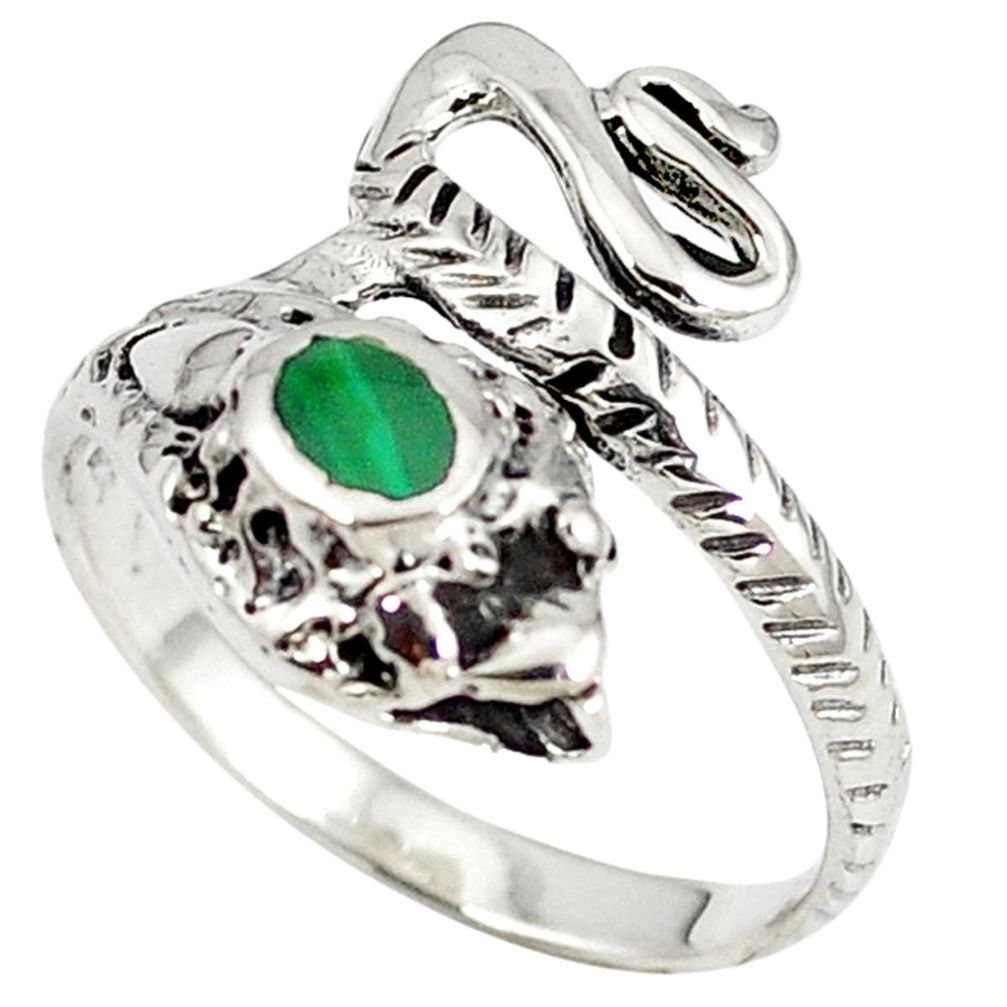 Green malachite (pilot's stone) 925 silver anaconda snake ring size 9 c11929