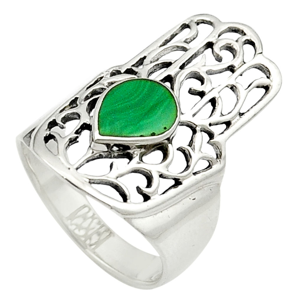 Green malachite (pilot's stone) 925 silver hand of god ring size 6.5 c12122