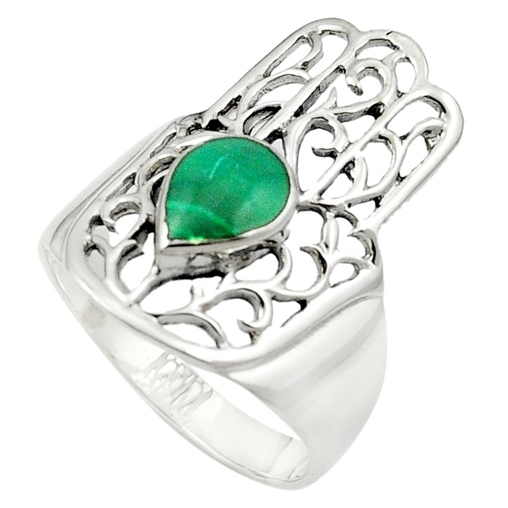 Green malachite (pilot's stone) 925 silver hand of god ring size 9.5 c12137