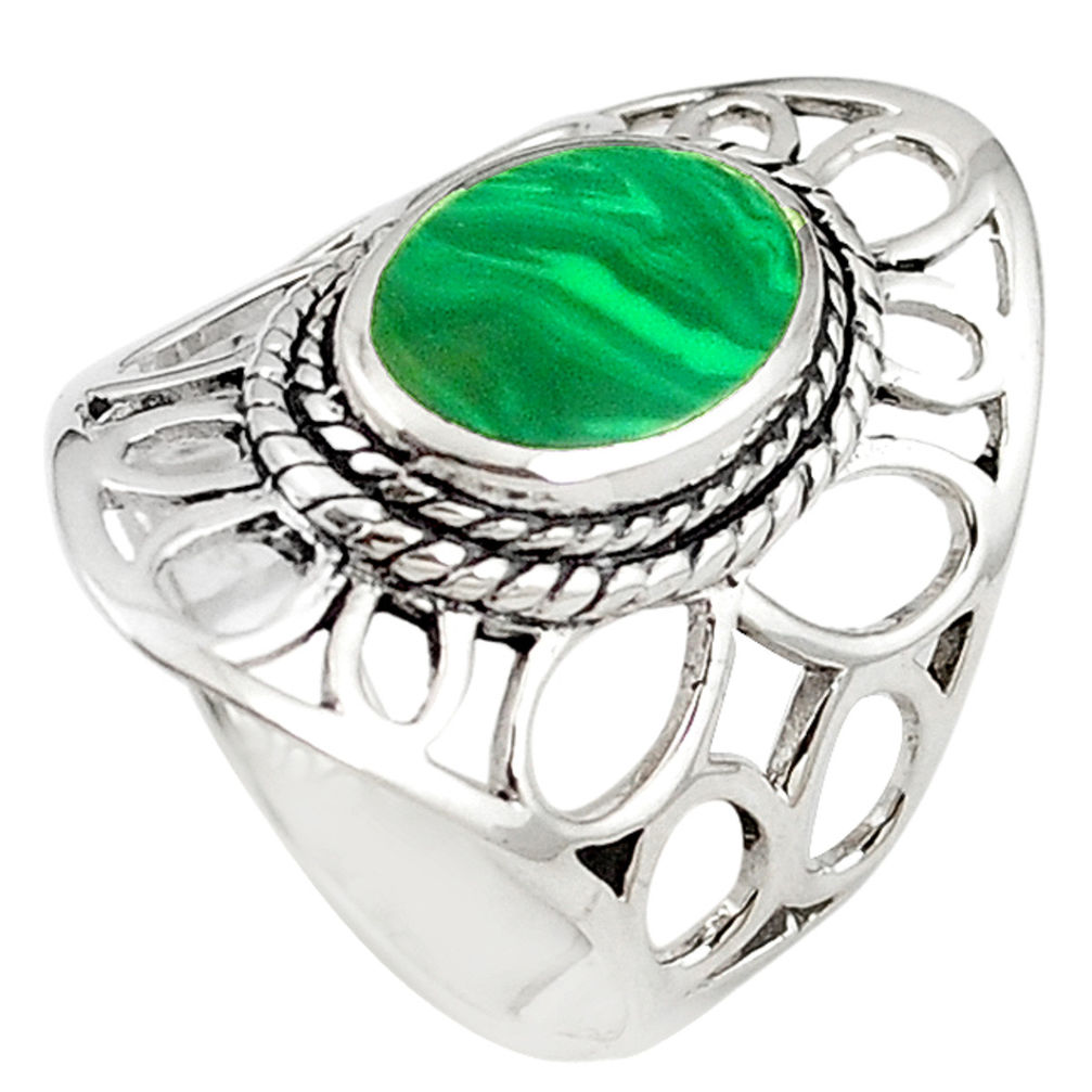 Green malachite (pilot's stone) 925 silver ring jewelry size 8 c12339