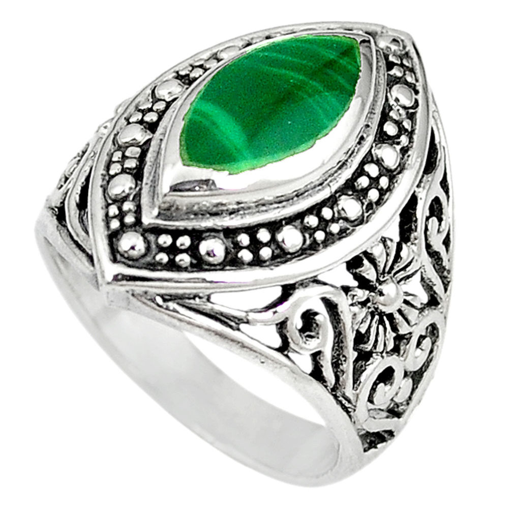 Green malachite (pilot's stone) 925 silver ring size 7 c12031