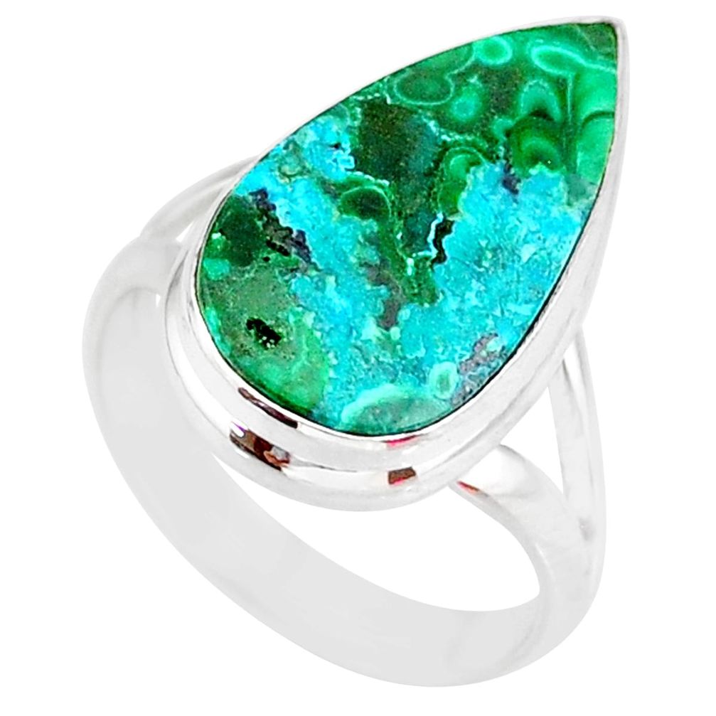 9.96cts green malachite in chrysocolla 925 silver solitaire ring size 8 r83543