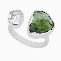 9.34cts green moldavite herkimer diamond silver adjustable ring size 9 y16860