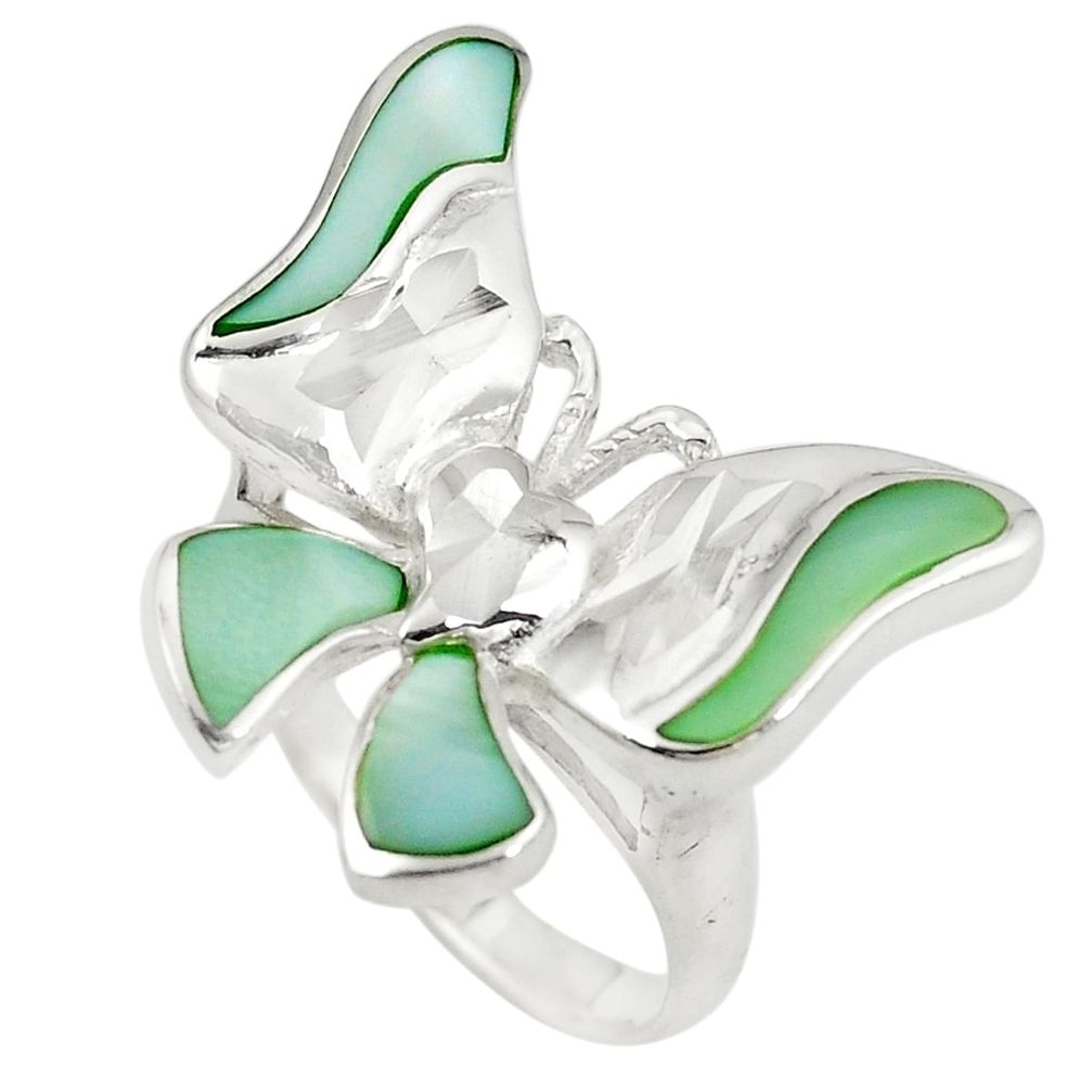 Green pearl enamel 925 sterling silver butterfly ring size 7.5 a75923 c13506