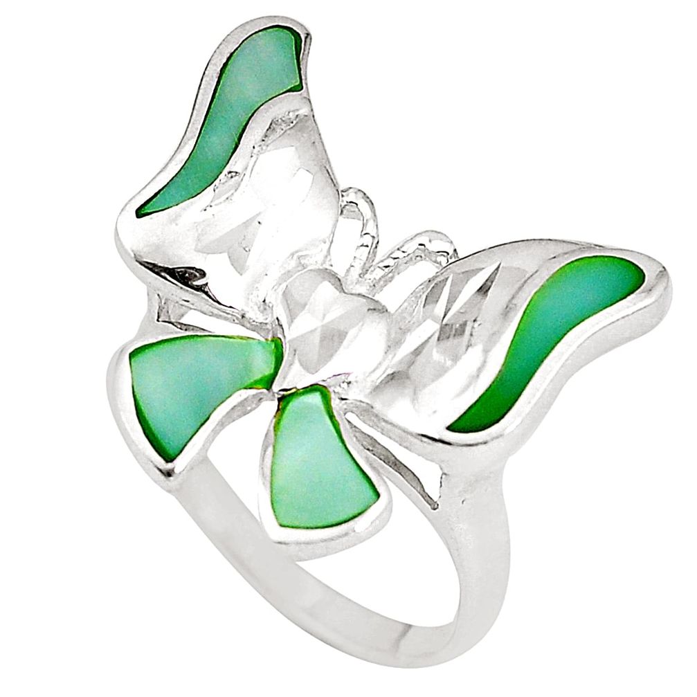 Green pearl enamel 925 sterling silver butterfly ring size 8.5 a75943 c13514