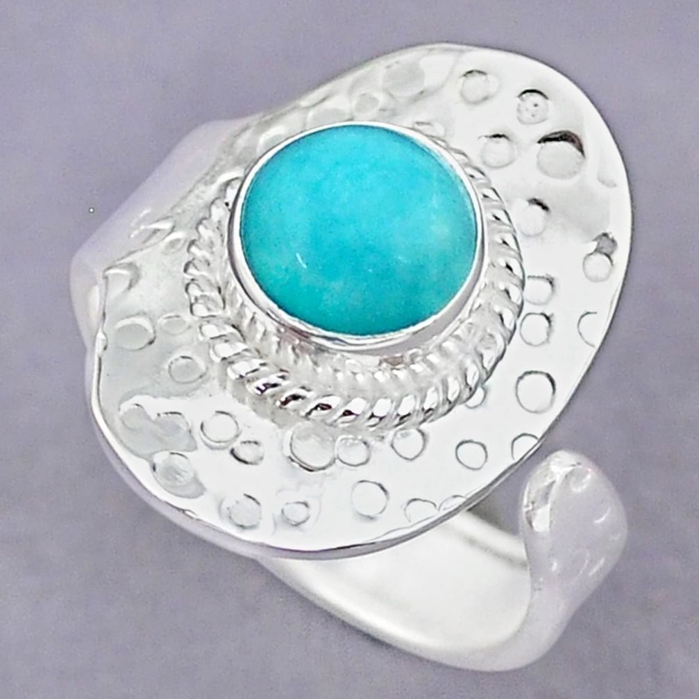 2.39cts green peruvian amazonite 925 silver adjustable ring size 8 r90650