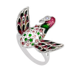 0.07cts green red enamel natural blue topaz 925 silver bird ring size 7 y65028