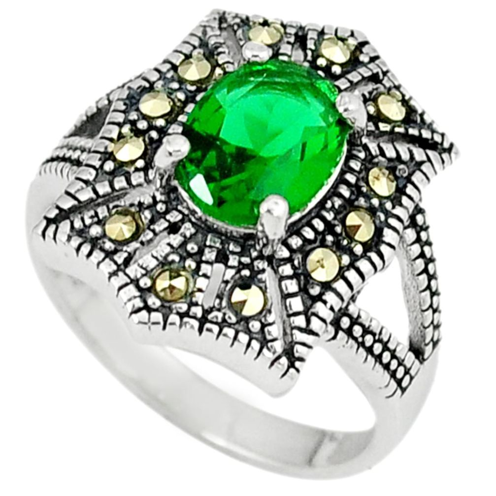Green russian nano emerald marcasite 925 silver ring jewelry size 8 c22967