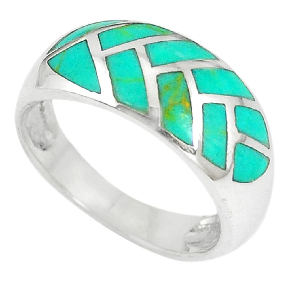 Green turquoise enamel 925 sterling silver ring jewelry size 7 a67588 c13606