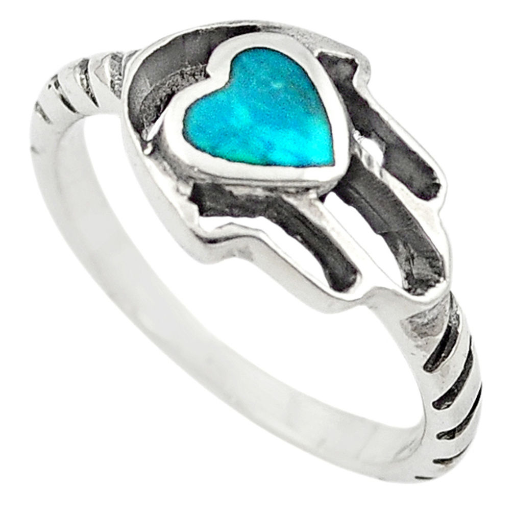 LAB Green turquoise tibetan 925 silver hand of god hamsa ring size 8 c10693