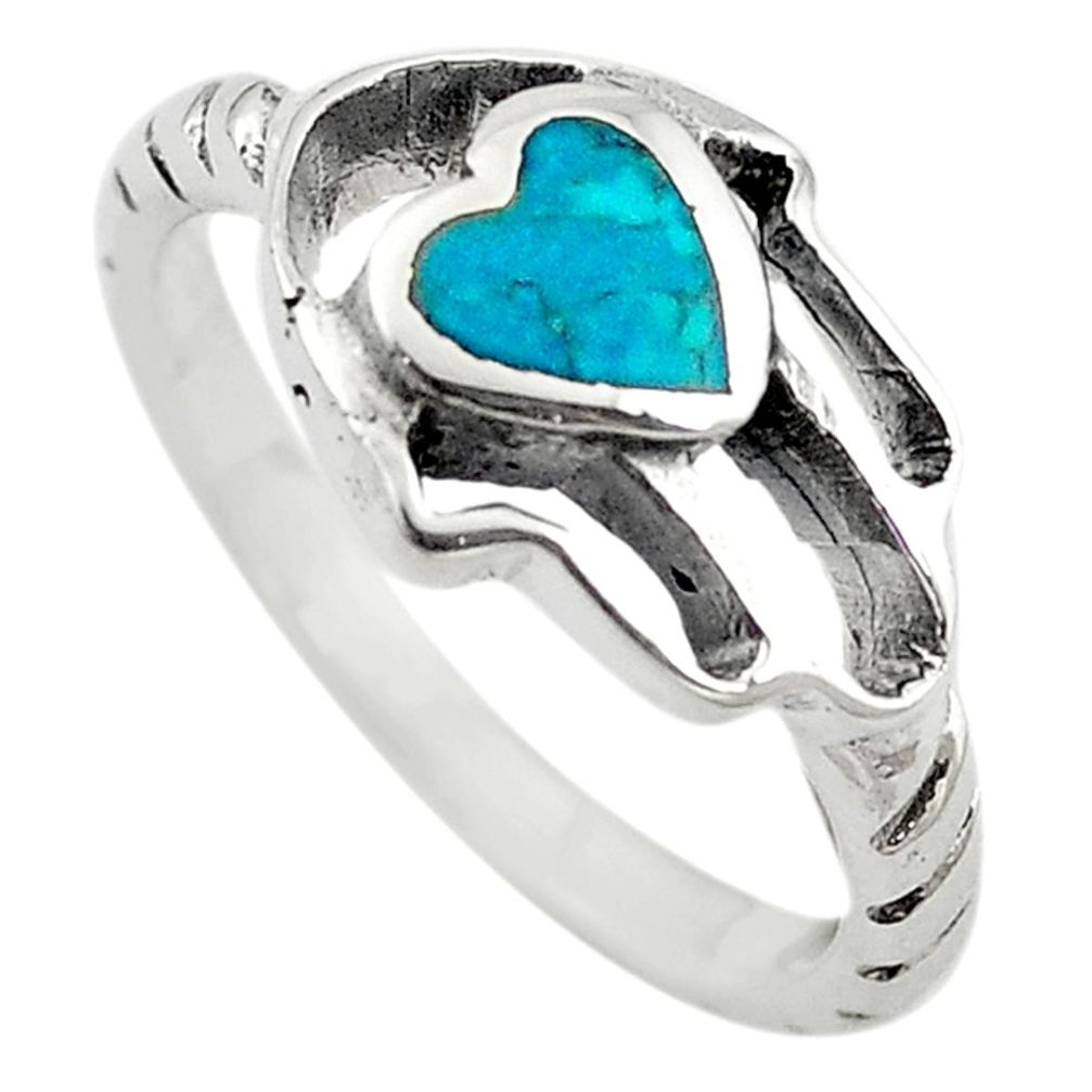 Green turquoise tibetan 925 sterling silver hand of god hamsa ring size 7 c10683