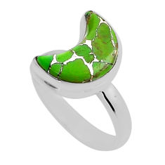 5.31cts half moon green copper turquoise 925 sterling silver ring size 7.5 n9864