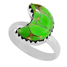 4.85cts half moon green copper turquoise 925 sterling silver ring size 8 y27041